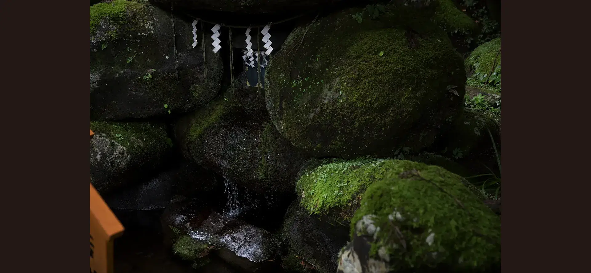 苔生した石の間に紙垂が見える二荒霊泉の画像